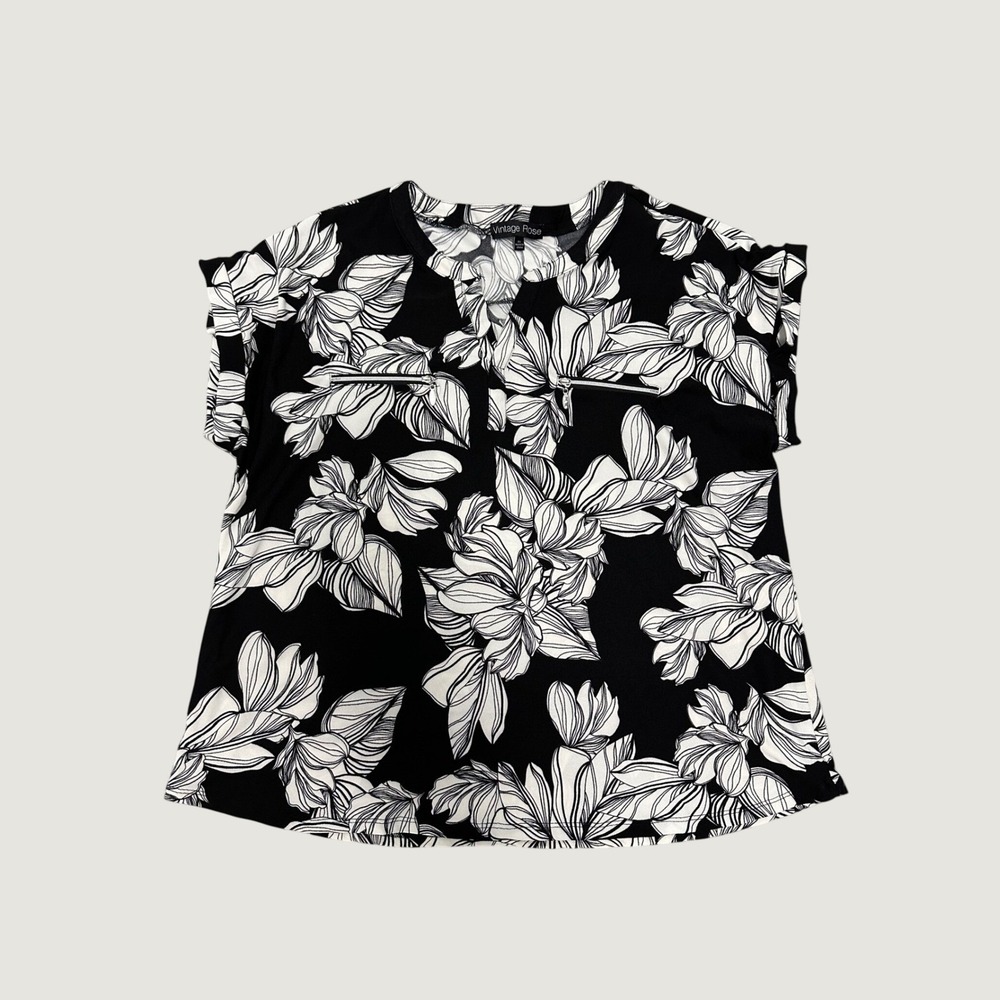 Vintage Rose Black and White Blouse Zippers Size 2X